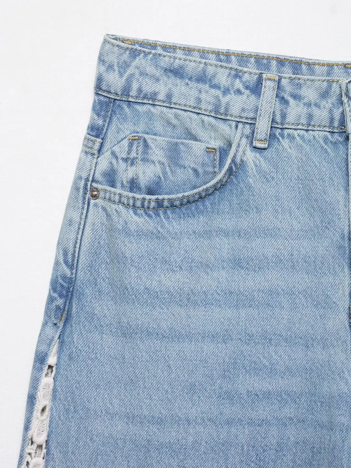 Ladies Jeans 2025 New Women Women Crochet Splicing High Waist Wide Leg Jeans