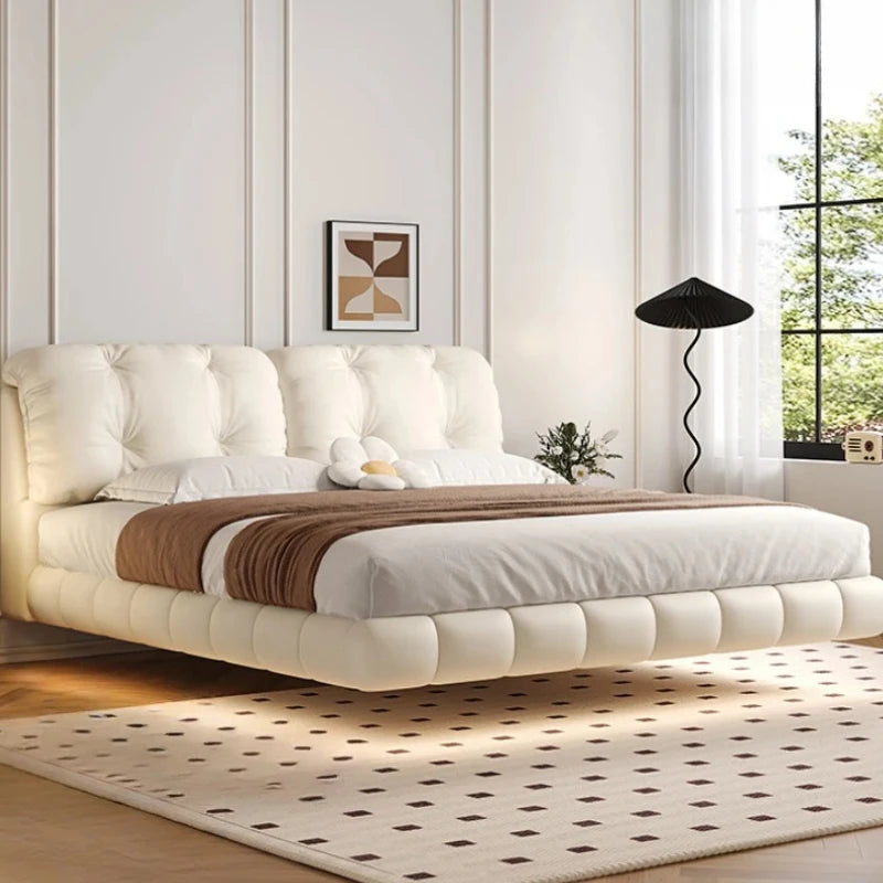 Pretty Elegant Double Bed Frame Mattress White Comferter Bed Queen Size Cama Matrimonial Bedroom Furniture