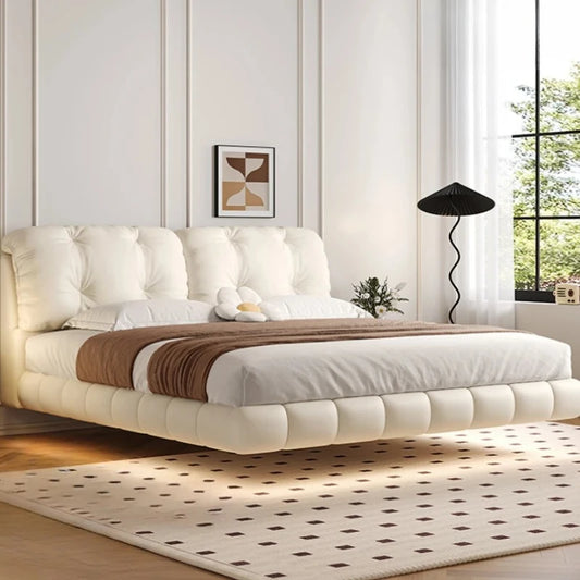 Pretty Elegant Double Bed Frame Mattress White Comferter Bed Queen Size Cama Matrimonial Bedroom Furniture