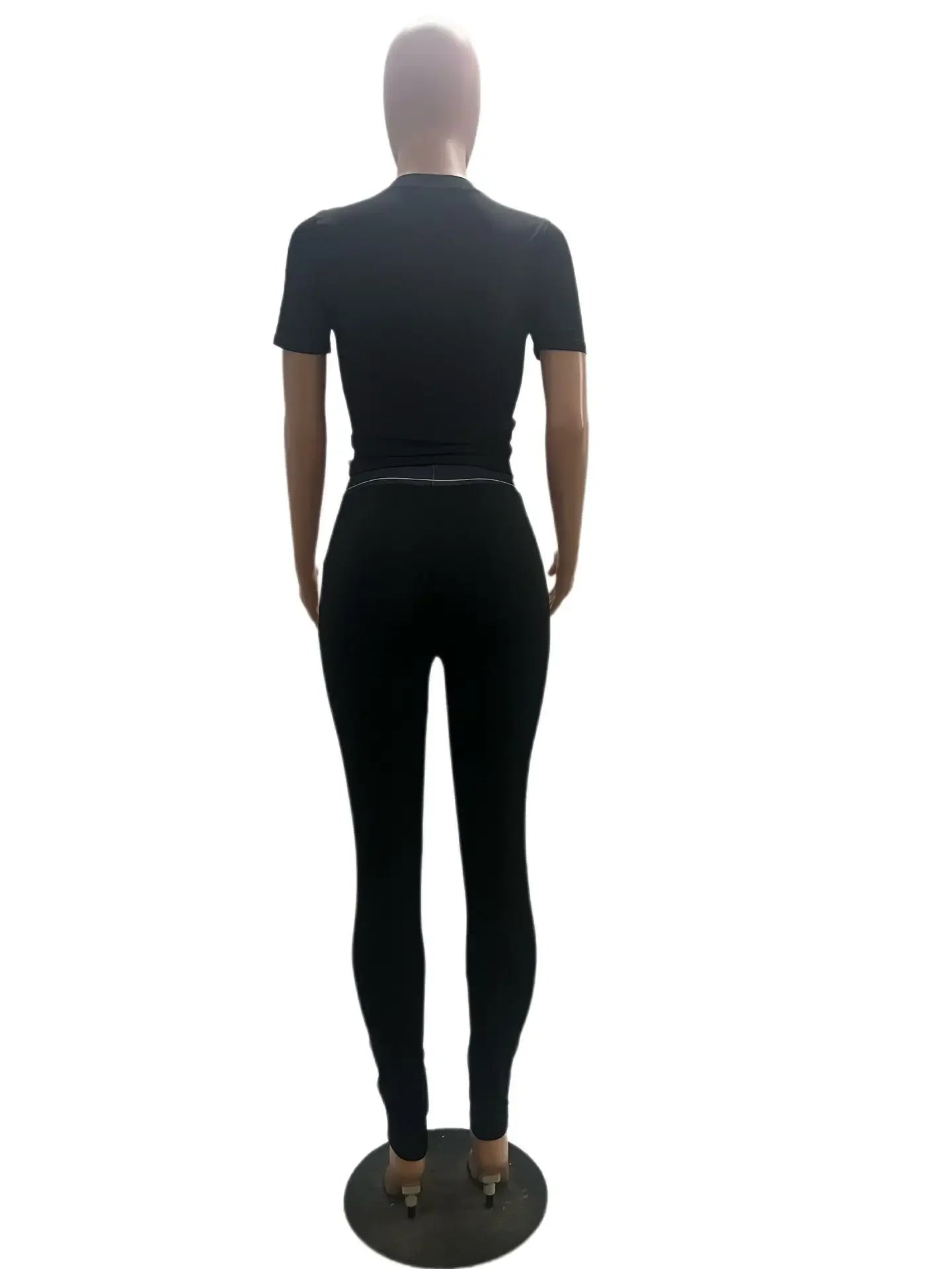 HLJ Fashion Streetwear Women Letter Print Short Sleeve Top And Skinny Pants Two Piece Sets Casual Matching 2pcs Outfits 2023 New