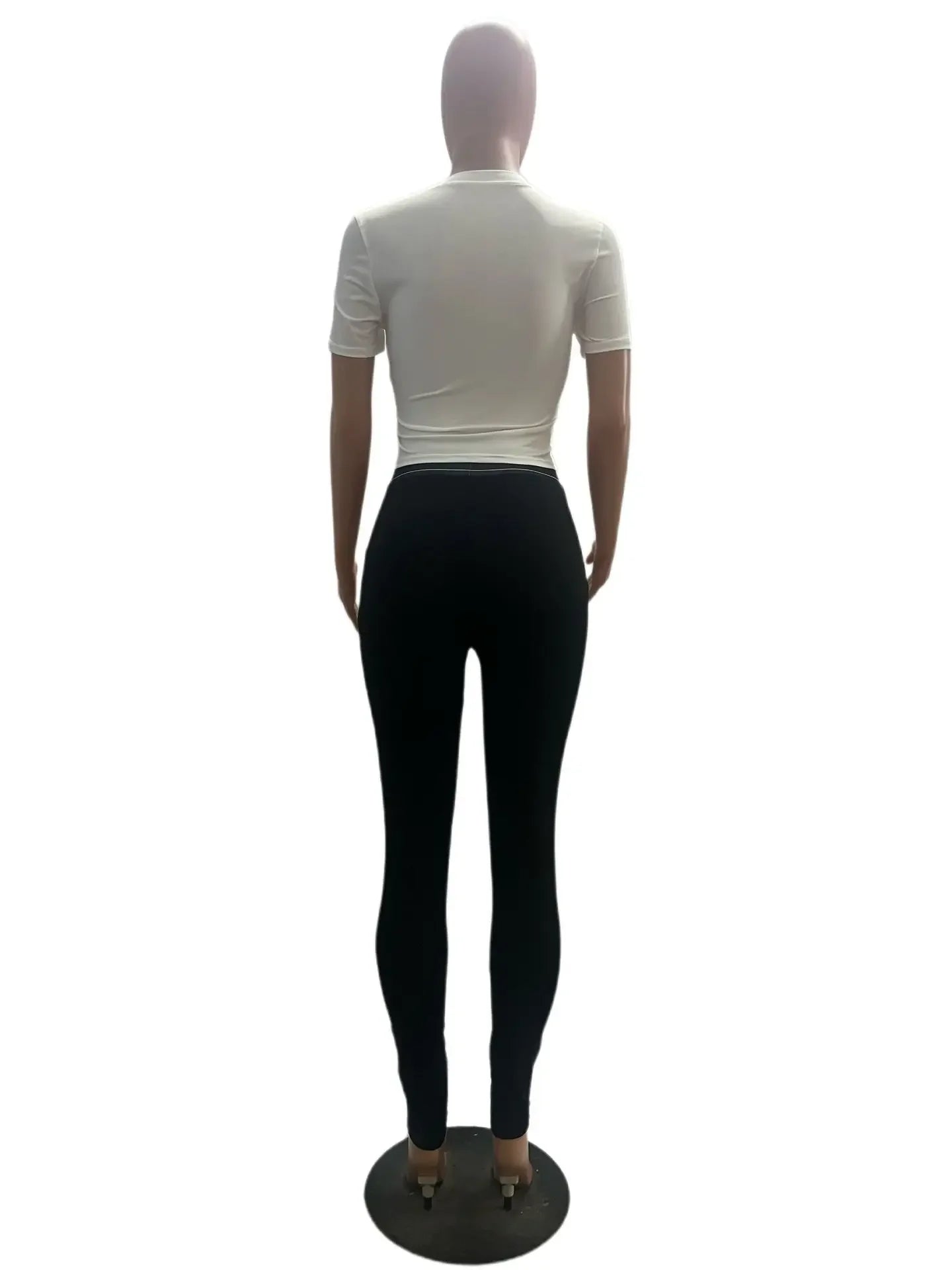 HLJ Fashion Streetwear Women Letter Print Short Sleeve Top And Skinny Pants Two Piece Sets Casual Matching 2pcs Outfits 2023 New