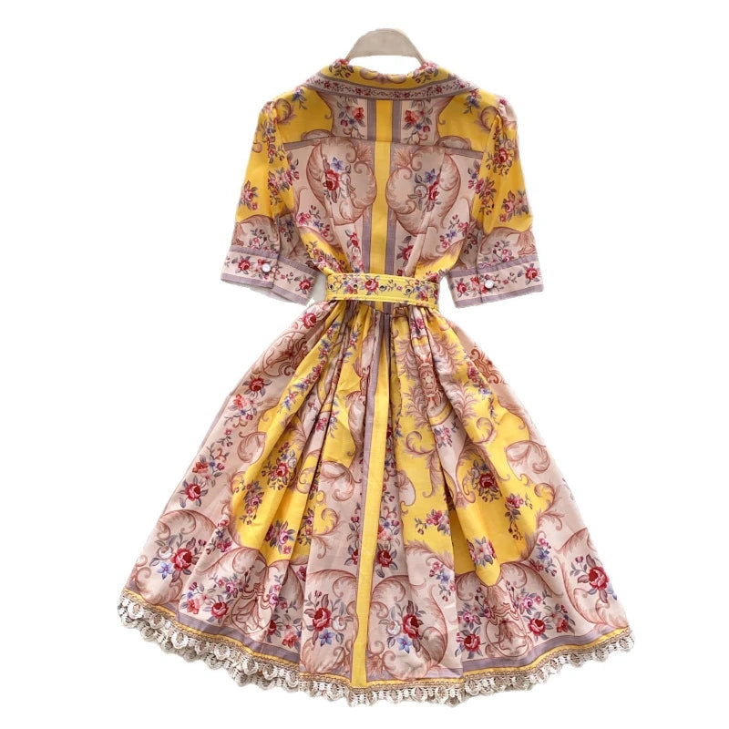 Women Dress Long Dresses A Line Vestidos Turn Down Collar Puff Sleeve Elegant Splice Y2k Streetwear Work Tight Waist 2025