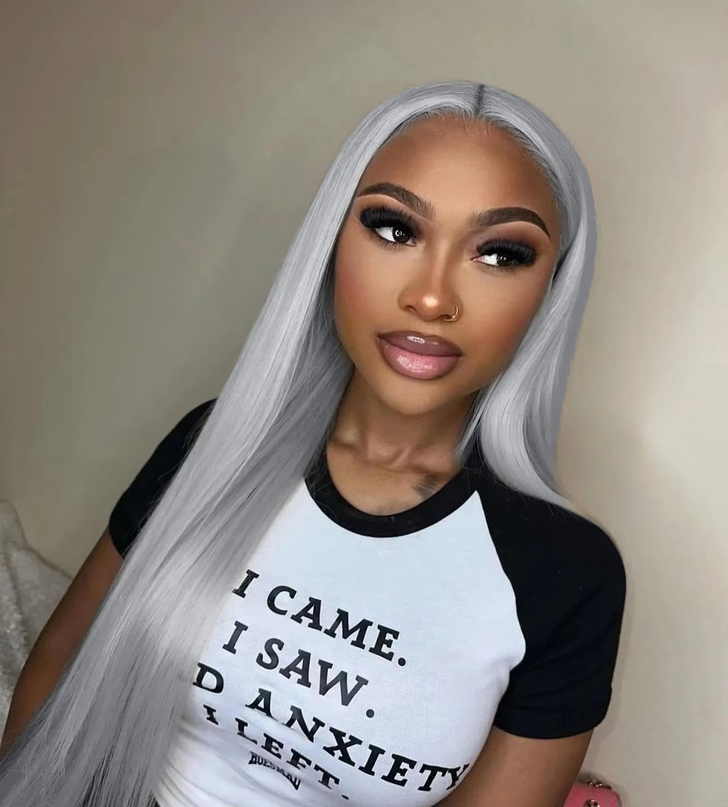 Silver Grey Straight Lace Front Human Hair Wig 40 Inches Colored HD Transparent 13x6 Lace Frontal Wig for Women Preplucked 250%