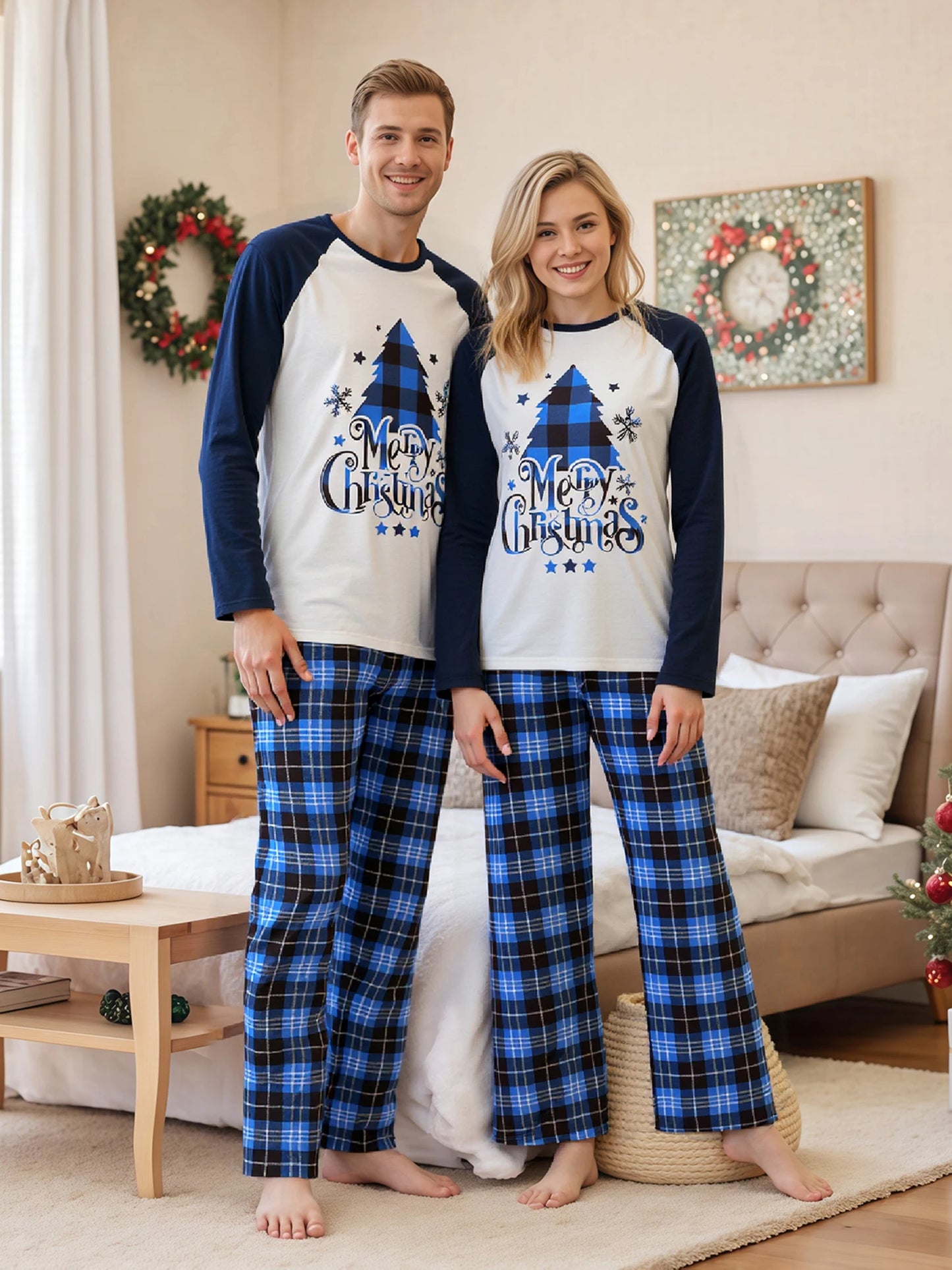Festive Family Matching Pajamas Set with Reindeer Print and Cozy Plaid Patterns for Christmas Celebrations
