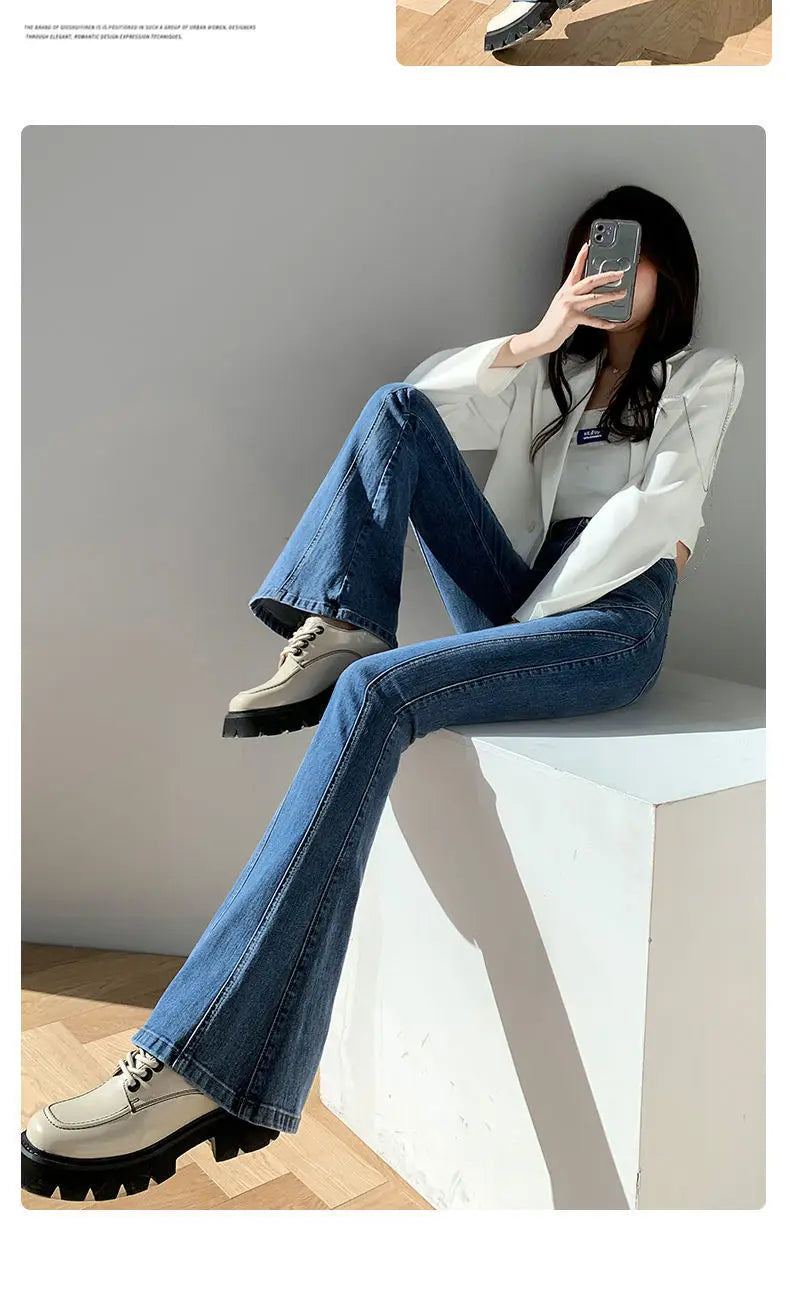 Jeans Woman 2024 Vintage Fashion Trend Luxury Denim Pants High Waisted Elasticity Flare Leggings Korean Black Bell Bottom Jeans