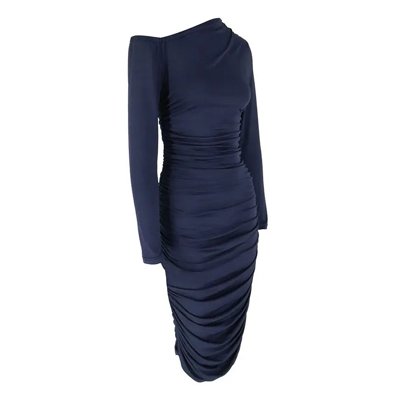 Women's Dresses Spring New Fashion Streetwear Long Sleeves Folds Dresses Bodycon Solid Sexy Elegant Party Female Knitted Dress