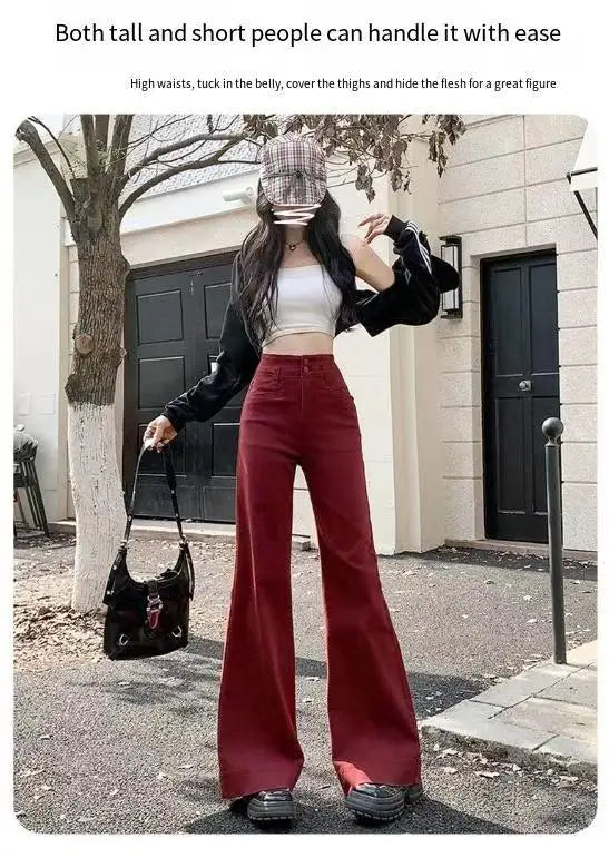Jeans Women's 2025 New Fashionable Versatile Wide Leg Micro Pull up Pants