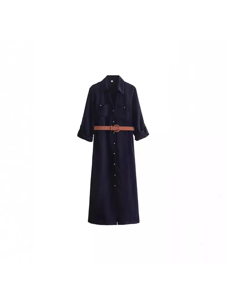 Dresses Women's Spring 2024 New  Loose Belt Elegant Women's Dress Street Fashion Holiday Youth Dress