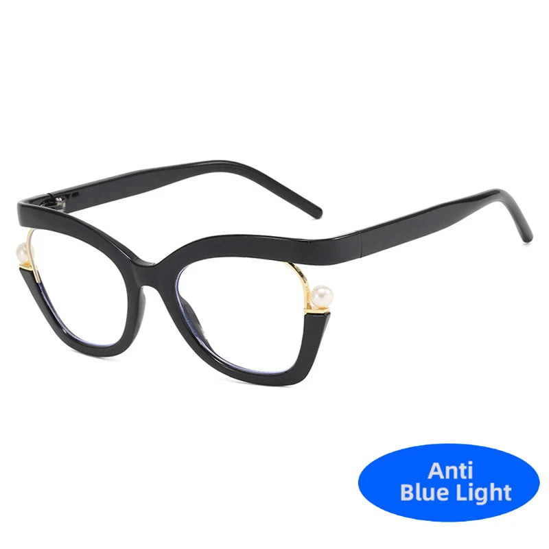 Vintage Brand Designer Pearl Cat Eye Optical Glasses Men Women Trendy Luxury Computer Anti-Blue Light Protection Spectacle Очки