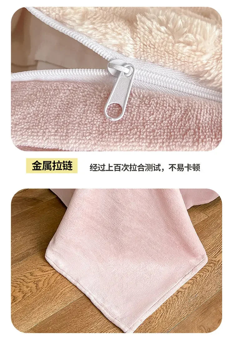 Four Piece Light Pink Honeycomb Plush Bed Duvet Cover Set Winter Milk Velvet Beds Sheet Skirt 3-Piece Home Furnishing Decoration