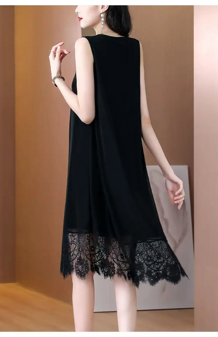 Women's Sleeveless Lace-Hemmed Dresses Multi-Color Summer Elegance for Day-to-Night 2025 Summer Plus Size Clothing