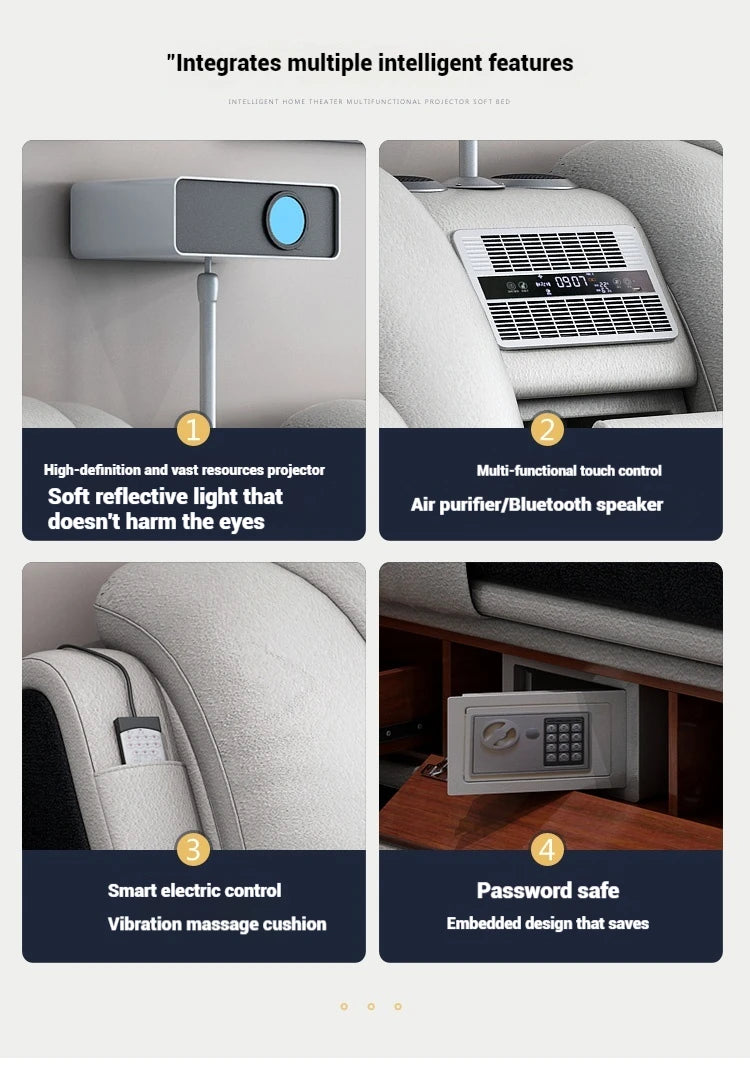 Queen Luxury Modern Double Bed Storage Multifonction Bedroom King Double Bed White Frame Smart Cama Box Casal Room Furniture