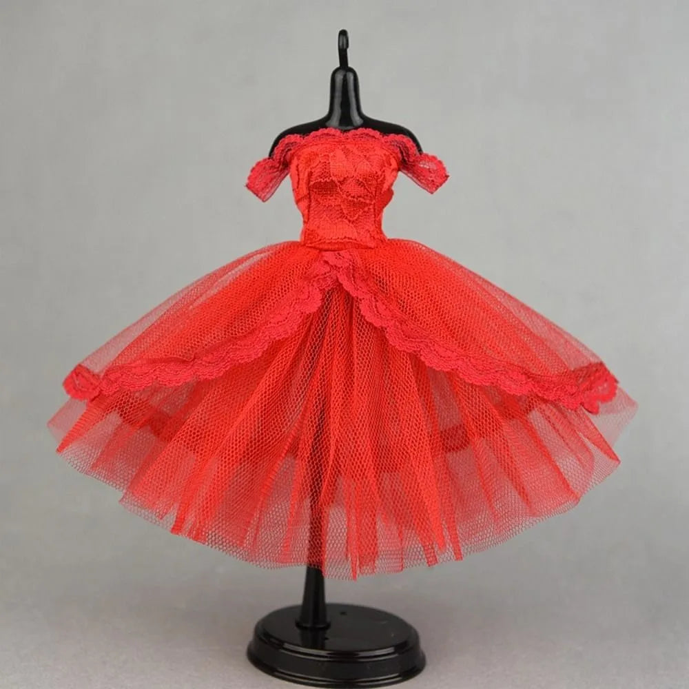 Fashion Dress Up Doll Dress Evening Party Tutu Dotted Lace Dolls Clothes Mini Black Prom Dress Doll Princess Dress DIY Toy