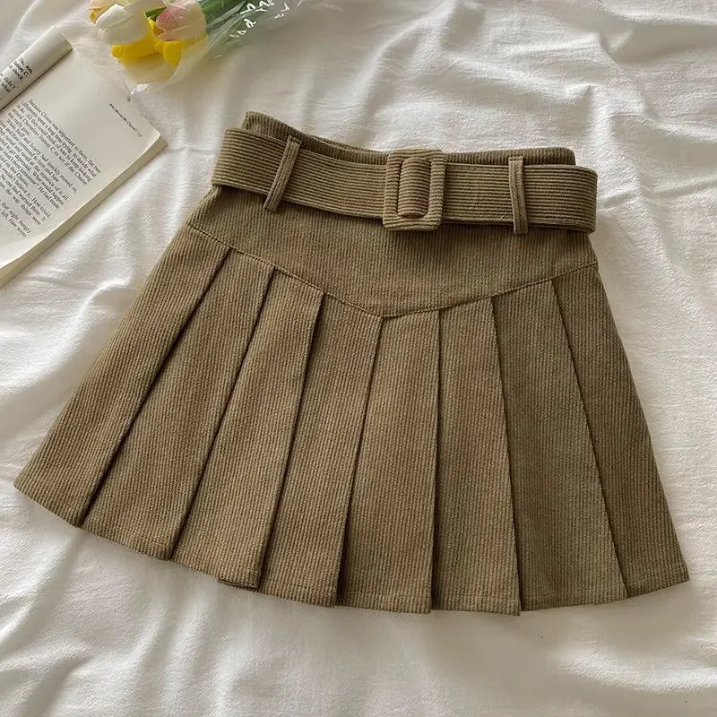 Corduroy High-Waisted Slimming Preppy Style Skirt For Women Spring Autumn/Winter New Arrival A- Line Mini Dress