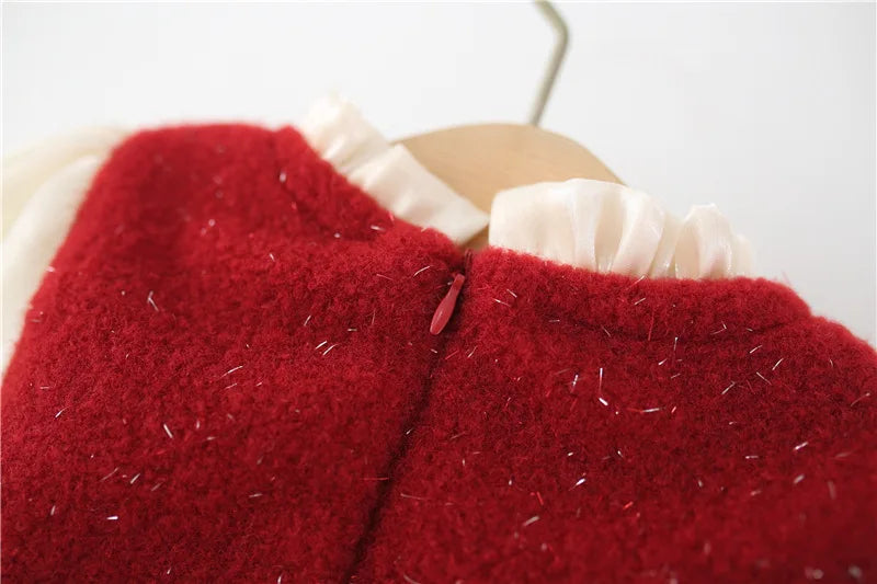 Christmas Girls Dress Ruffled Ball Gown Kids Girls Dresses Per Bow Decoration Girls Cake Dresses Kids Party Clothes
