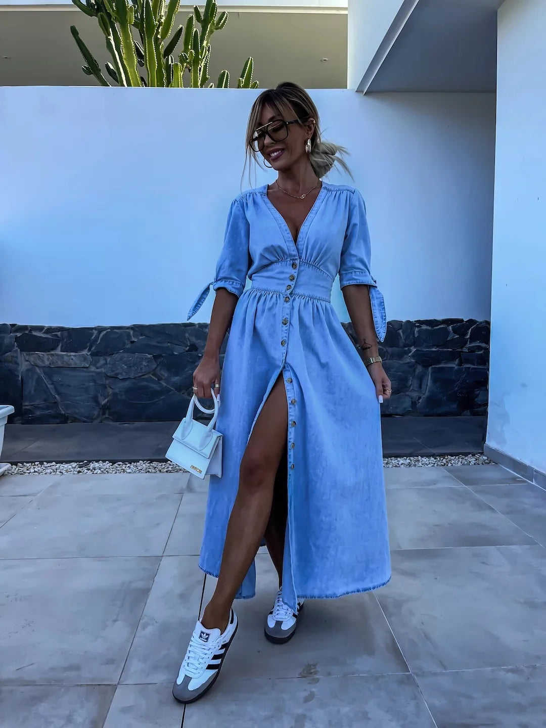Long Dresses for Women Sexy Denim Dress V Neck Single Breasted Lace Up Distressed Vintage A Line Streetwear Female 2025 Vestidos