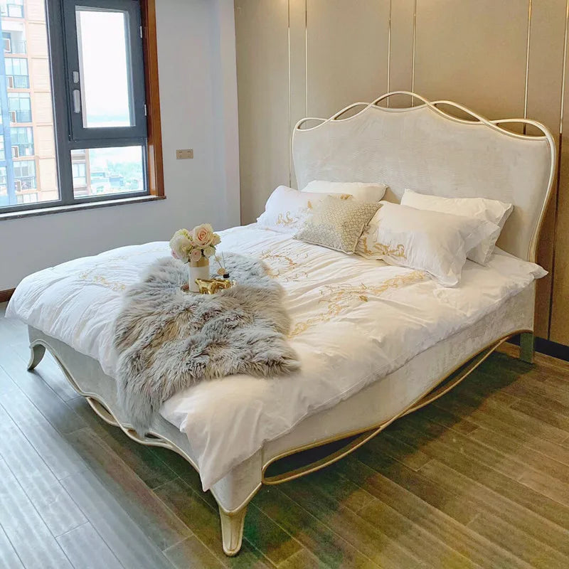 Clearance Adjustable Double Bed Aesthetic American White Modern Double Bed Luxury Queen Size Camas De Dormitorio Furniture Home