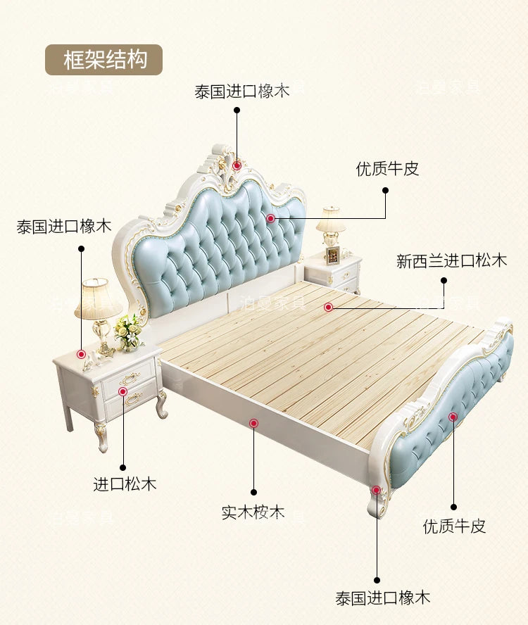 Luxury Couple Bed European Aesthetic Leather Queen Size Princess Bed Storage Space Cama De Casal Luxuosa Modern Furniture