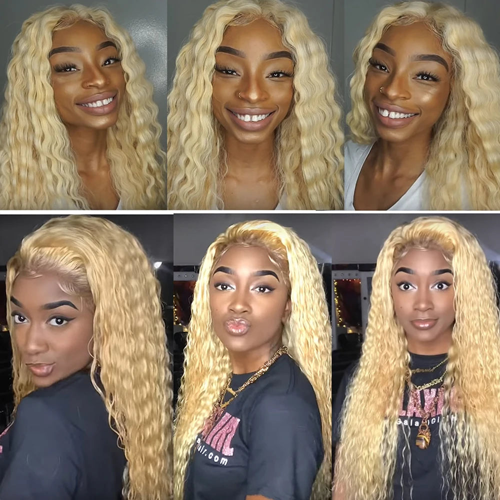 613 Blonde HD Lace Frontal Wig 13x4 13×6 Deep Wave Lace Front Human Hair Wig Colored Curly Wigs Water Wave Wigs For Women ﻿ ﻿