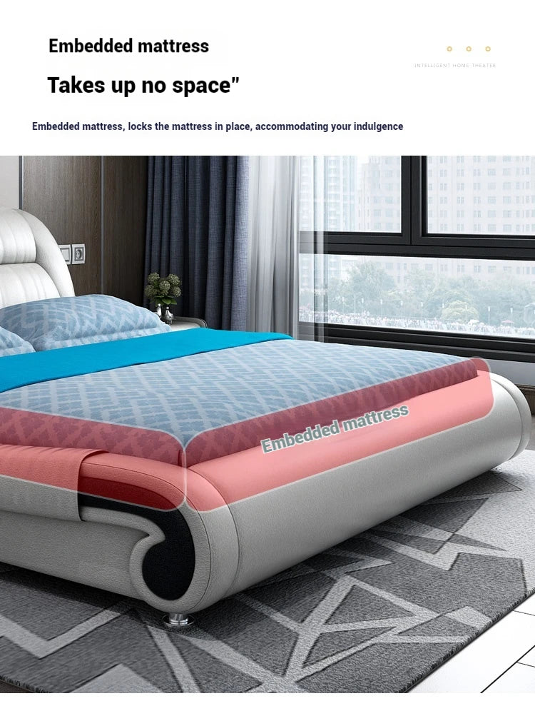 Queen Luxury Modern Double Bed Storage Multifonction Bedroom King Double Bed White Frame Smart Cama Box Casal Room Furniture