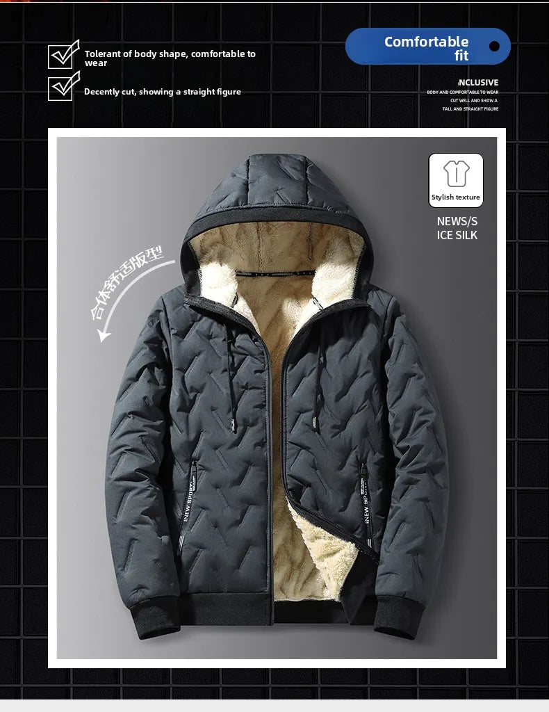 Men's hooded warm short jacket winter zipper pocket jacket outdoor sports and leisure work clothes windproof cotton jacket