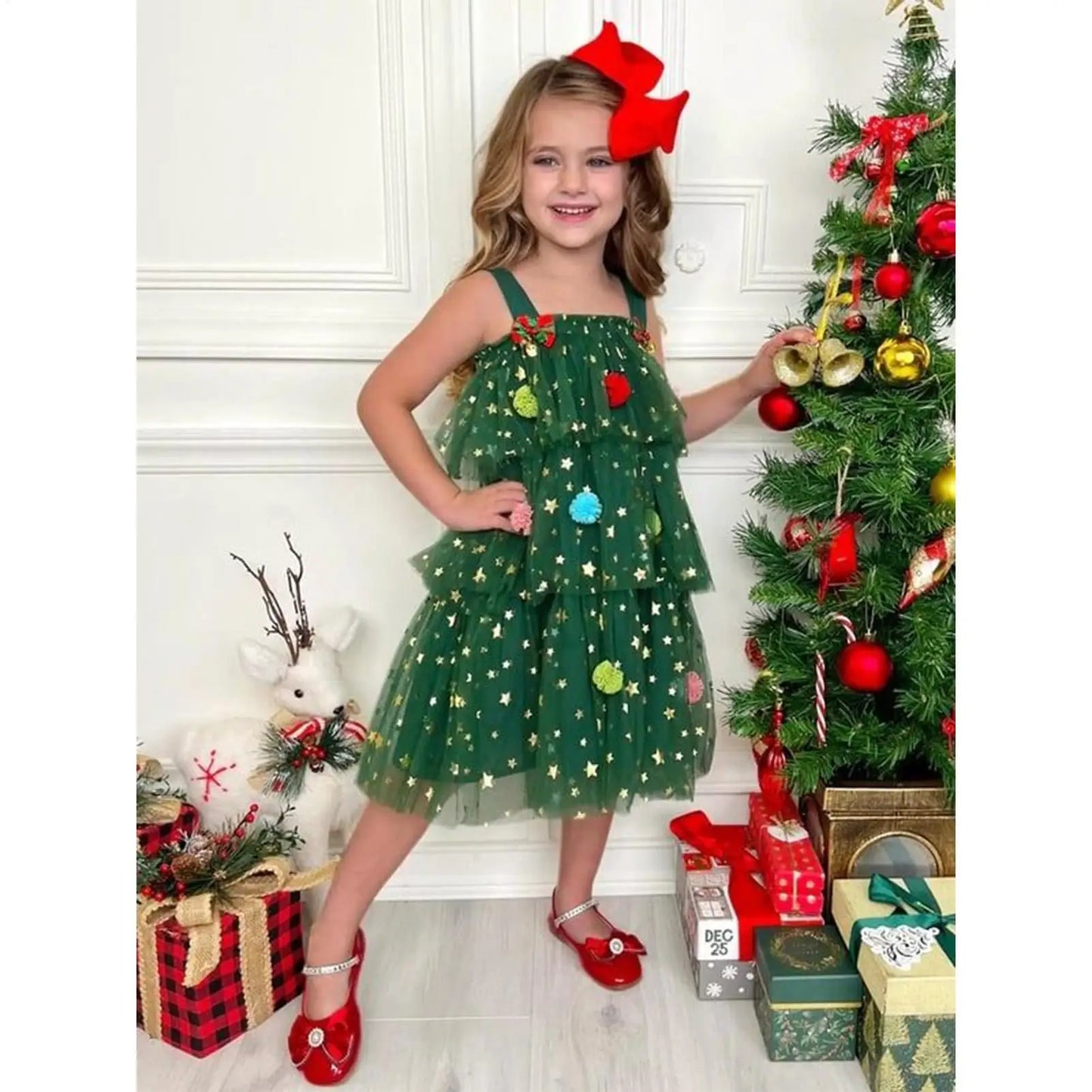 Christmas Dresses For Girls Fashion Girls Dress Glitter Clothes Tiered Outfit For Event Party Birthday Outdoor Activities Club
