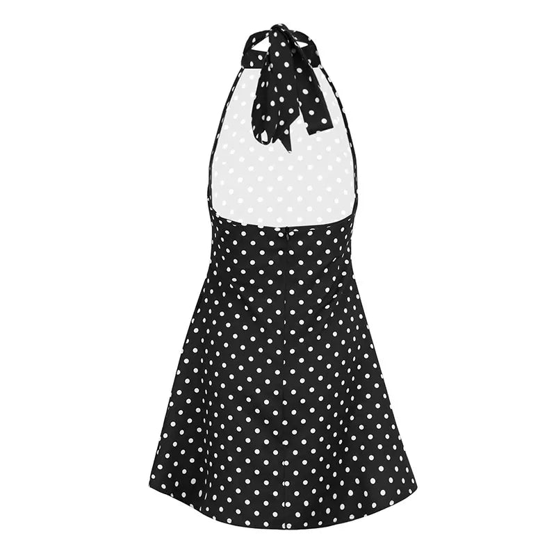 Women's Dresses New Summer Streetwear Fashion Dot Print Halter Dress Sexy Sleeveless Backless Elegant Female Dresses Clothing