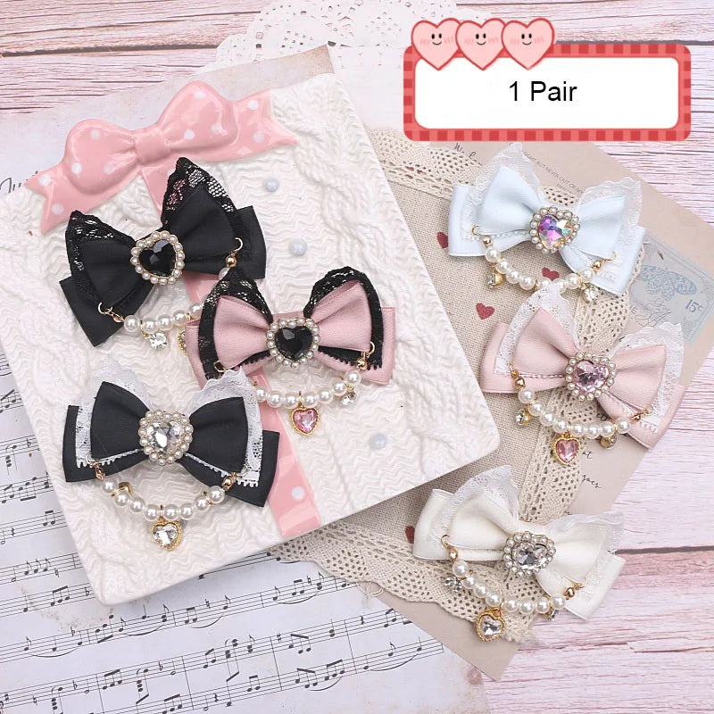 Accessories for Women Pearls Rhinestone Bow  Hair Clips for Women Bowknot Handmade Baroque Lolita Party Jewelry Gifts Y2K Girl