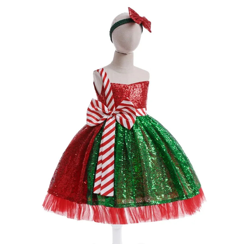 Christmas Cosplay Princess Dress Children Red New Year Carnival Clothes Girls Cartoon Xmas Tree Role Play Outfit Cute Costume