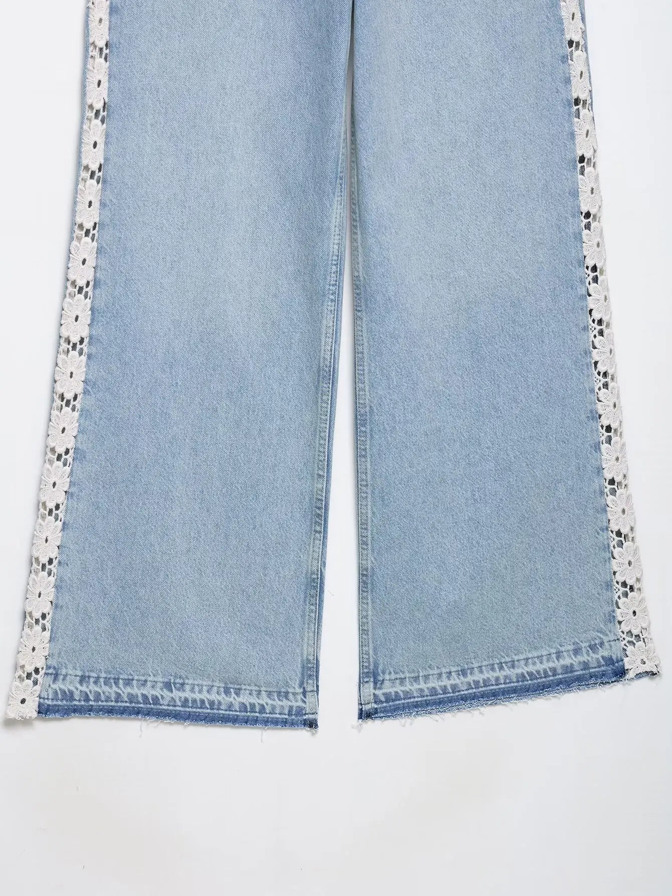 Ladies Jeans 2025 New Women Women Crochet Splicing High Waist Wide Leg Jeans