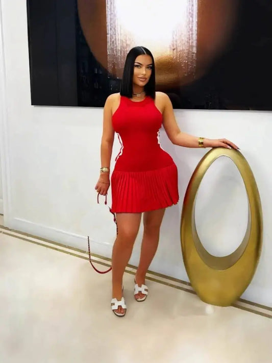 Summer Fashion Solid Dress Women Sexy Off The Shoulder Short Sleeve High Waist Ruffle Edge Short Dress Elegant Slim Fit Dress