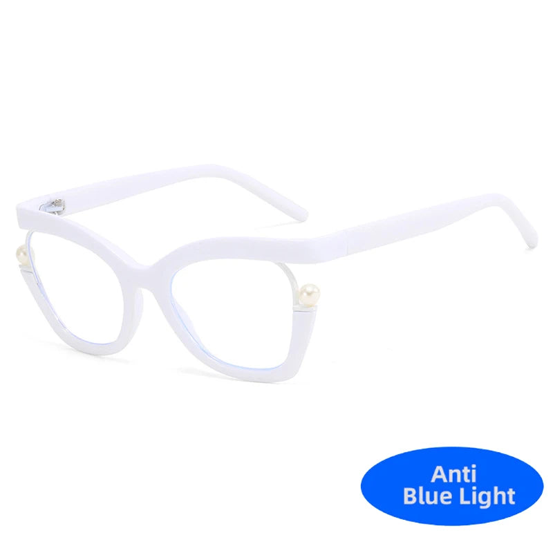 Vintage Brand Designer Pearl Cat Eye Optical Glasses Men Women Trendy Luxury Computer Anti-Blue Light Protection Spectacle Очки