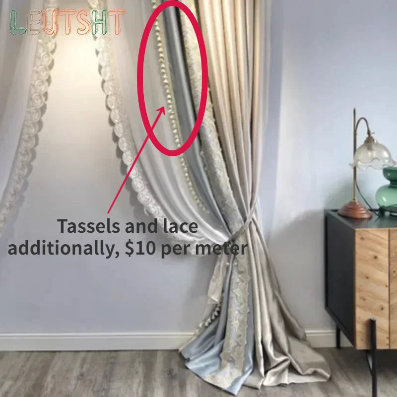 French Curtains for Living room window windbreak Light Luxury High-end Shiny Fabric Pattern High-precision Lace Curtains Window