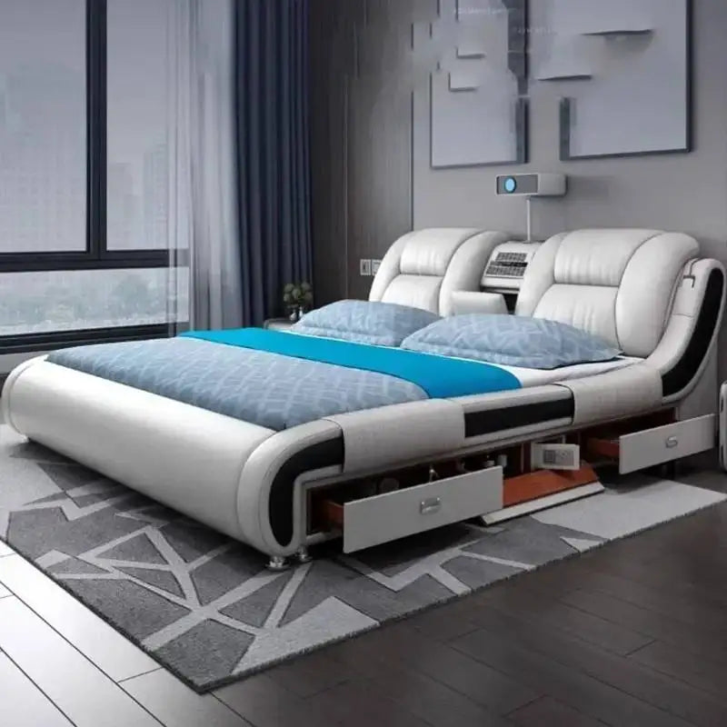 Queen Luxury Modern Double Bed Storage Multifonction Bedroom King Double Bed White Frame Smart Cama Box Casal Room Furniture