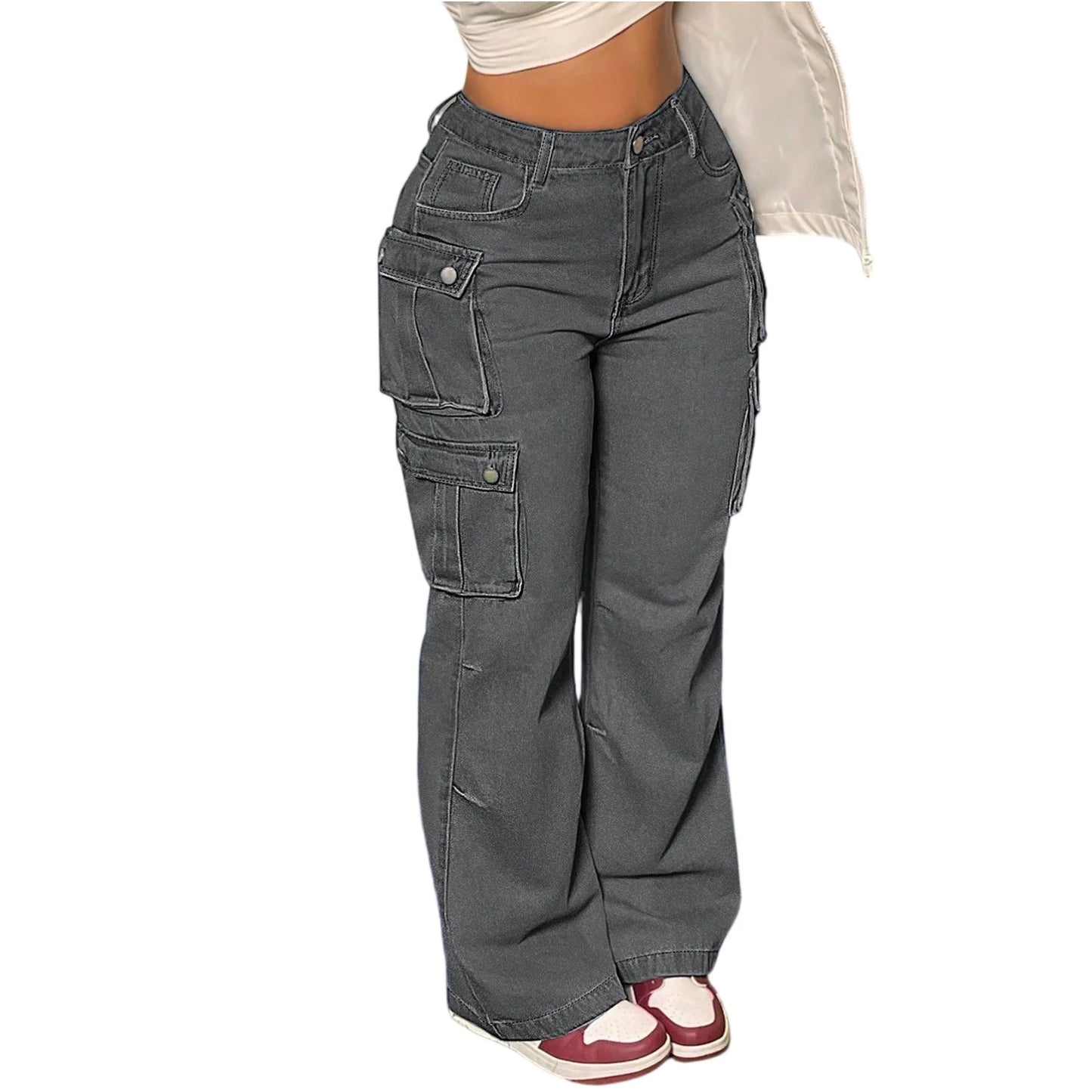 Ladies' Jeans Casual Fashion Straight Leg Workwear Jeans Vintage Jeans Multiple Pocket Denim Pants High Waist Denim Trousers