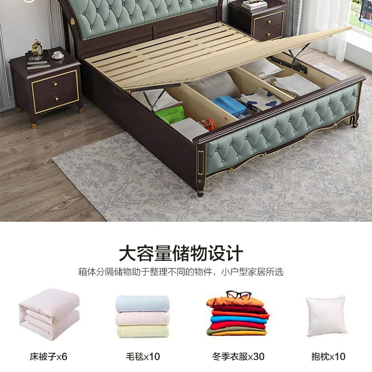 Space Saving Marriage Bed European Luxury Queen Size Double Bed Storage Multifunctional Cama De Casal Luxuosa Home Furniture