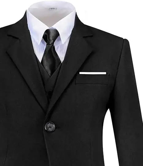 Child 4 Pieces Jacket Vest Pants Tie Black 007 Photograph Suit Gentleman Kids Skinny Piano Dress Boys Host Evening Party Costume
