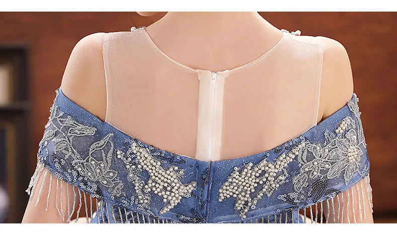 Girl Elegant Off Shoulder Dress Fashion Runway Show Luxurious Princess Dresses for Girls Birthday Party Long Kids Vestidos