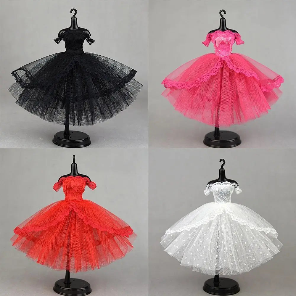 Fashion Dress Up Doll Dress Evening Party Tutu Dotted Lace Dolls Clothes Mini Black Prom Dress Doll Princess Dress DIY Toy