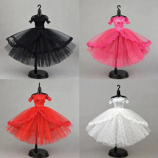 Fashion Dress Up Doll Dress Evening Party Tutu Dotted Lace Dolls Clothes Mini Black Prom Dress Doll Princess Dress DIY Toy