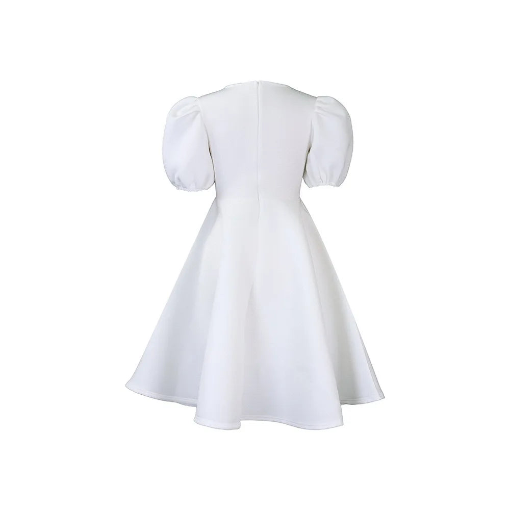 Elegant Party Dresses for Women O Neck Short Sleeve High Waisted Pleated Knee Length Fashion Ladies Birthday Dinner Vestidos Hot