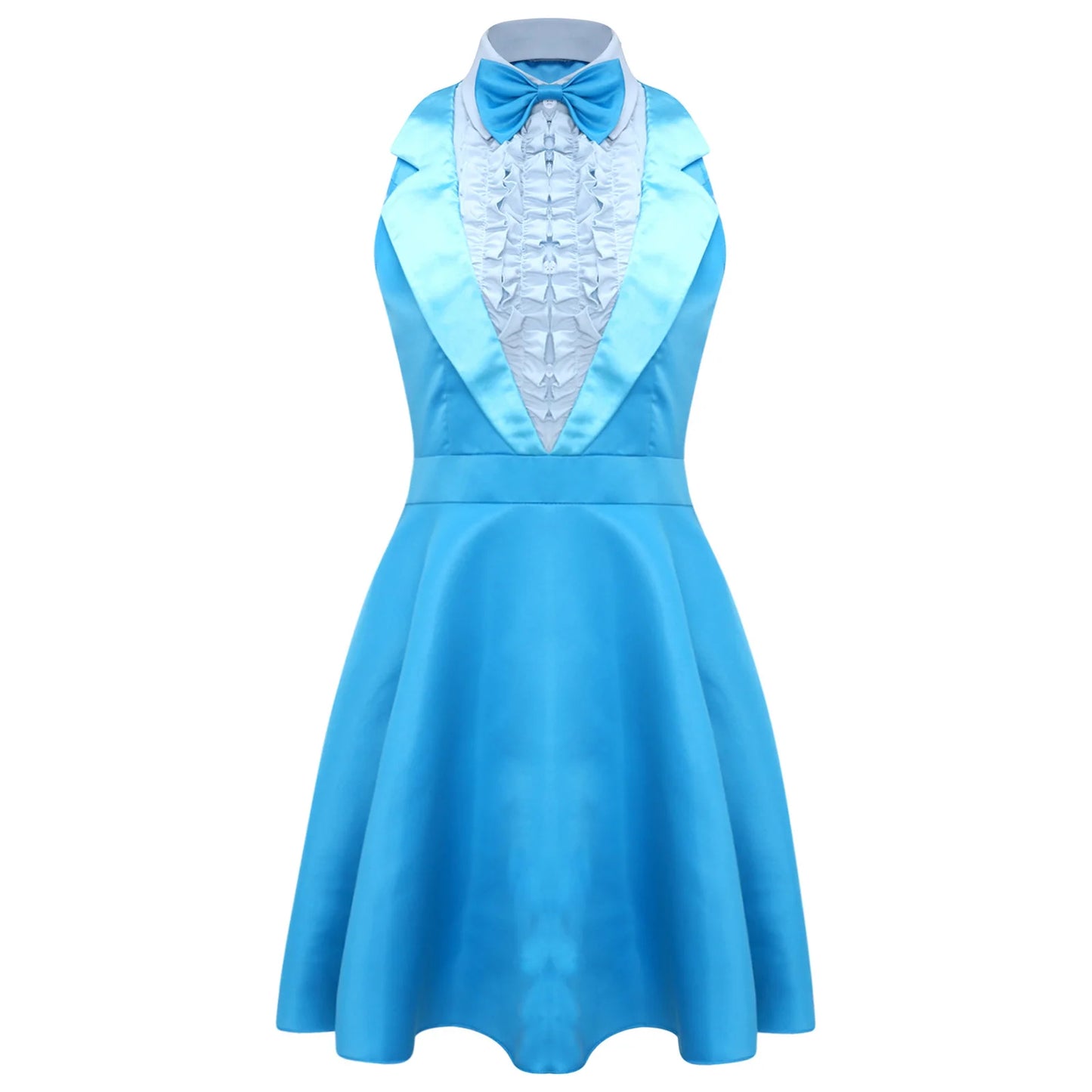 Womens 70s 80s Dumber Maid Dresses Lapel Ruffled Chest A-line Dress And Bowtie Rave Outfits Halloween Waitress Cosplay Costume
