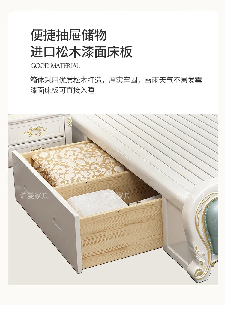 Luxury Couple Bed European Aesthetic Leather Queen Size Princess Bed Storage Space Cama De Casal Luxuosa Modern Furniture