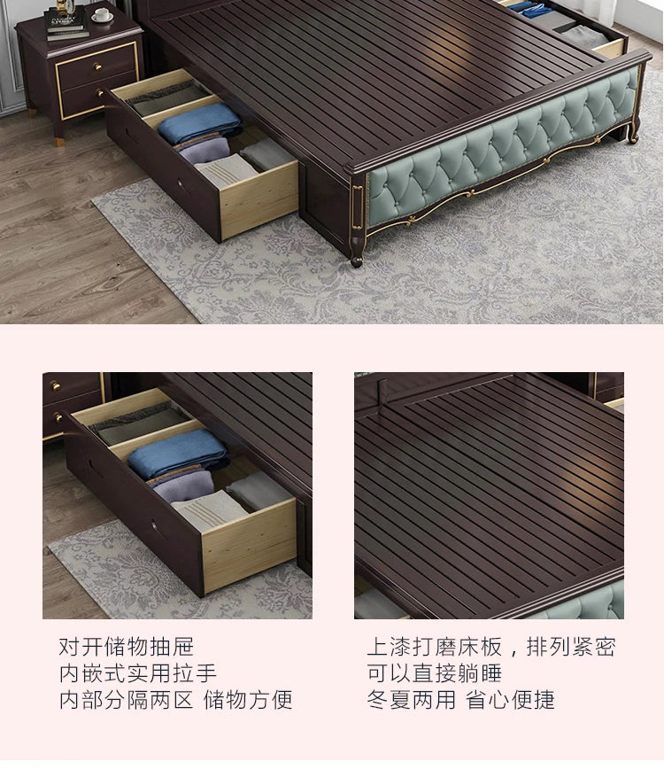 Space Saving Marriage Bed European Luxury Queen Size Double Bed Storage Multifunctional Cama De Casal Luxuosa Home Furniture