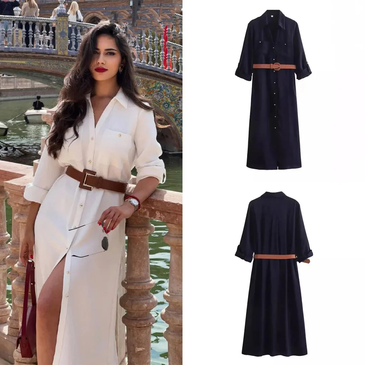 Dresses Women's Spring 2024 New  Loose Belt Elegant Women's Dress Street Fashion Holiday Youth Dress