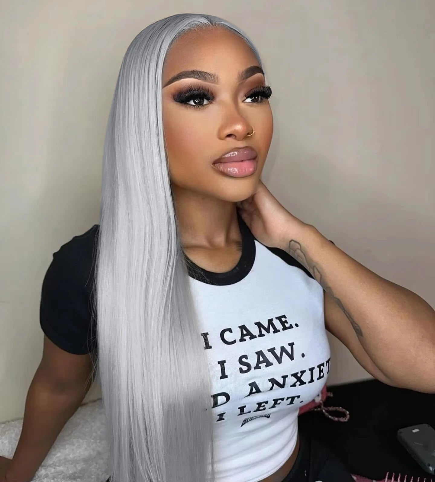 Silver Grey Straight Lace Front Human Hair Wig 40 Inches Colored HD Transparent 13x6 Lace Frontal Wig for Women Preplucked 250%