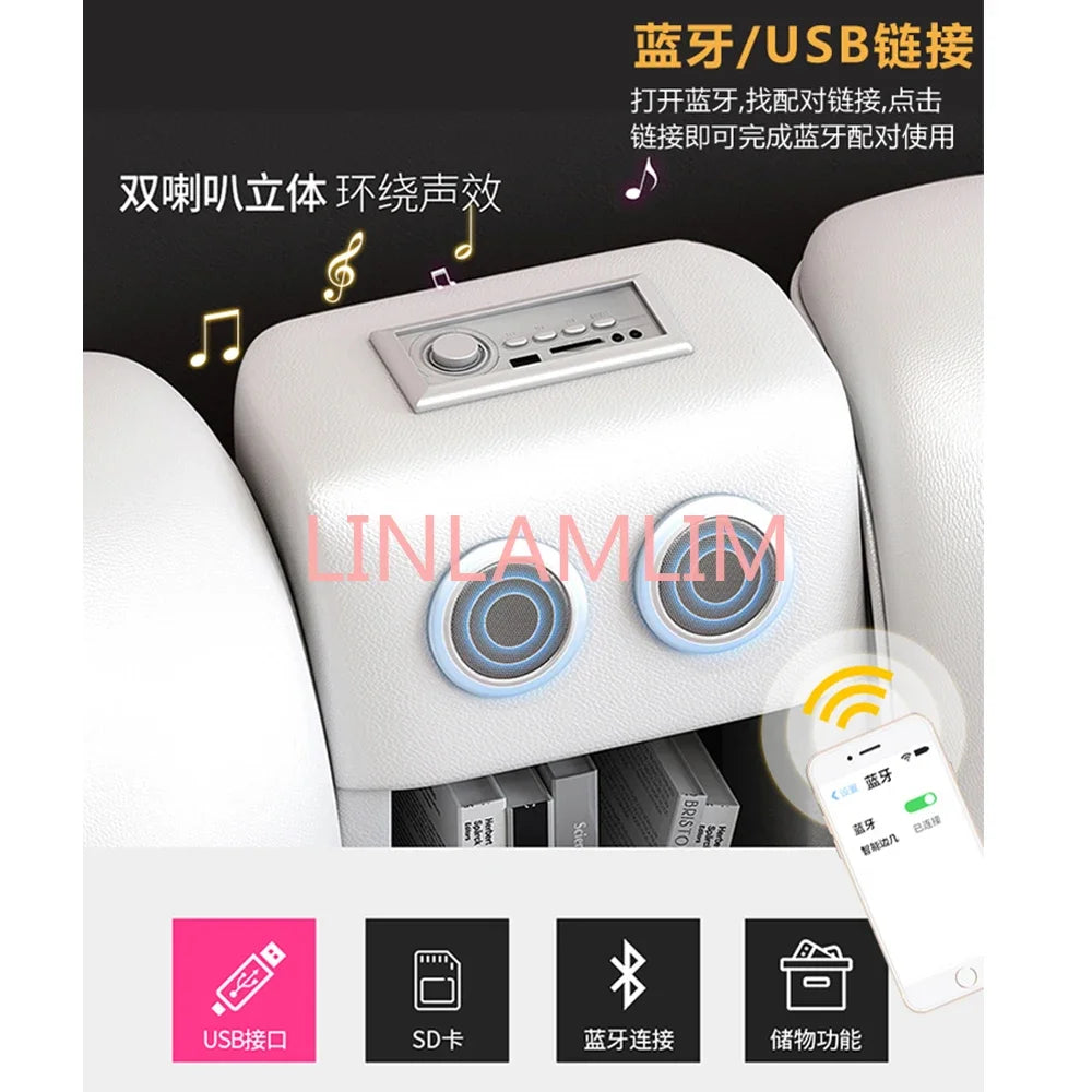 Smart bed frame camas bedroom set furniture кровать двуспальная lit beds round massage  genuine leather bed  + 2 night stands