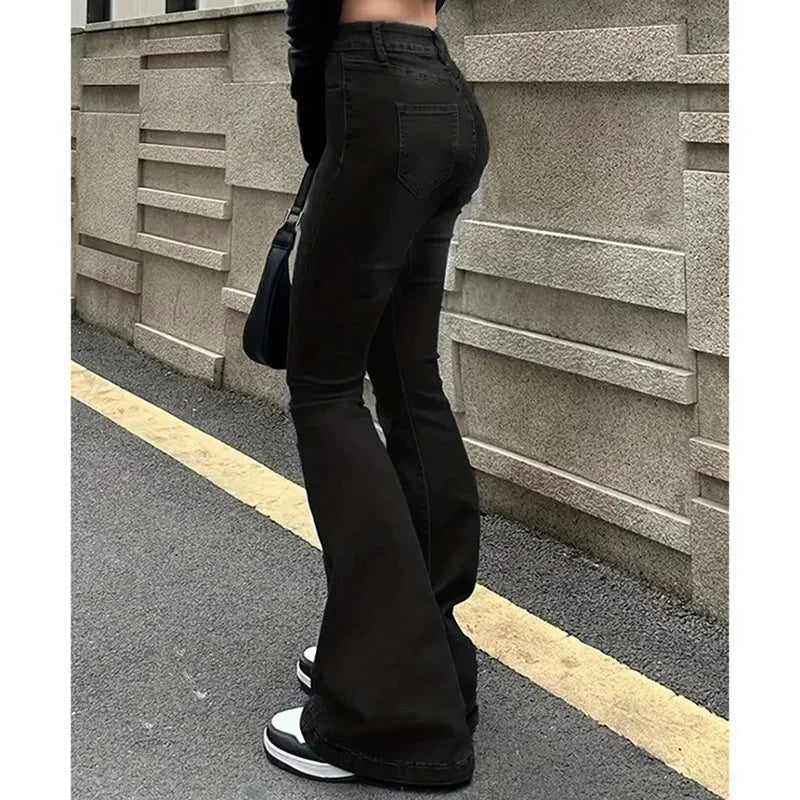 2025 Lady High Waist Stretchy Flared Jeans Women Ins Fashion Solid Bootcut Denim Pants Girls Chic Slim Fit Bell Bottoms Trousers