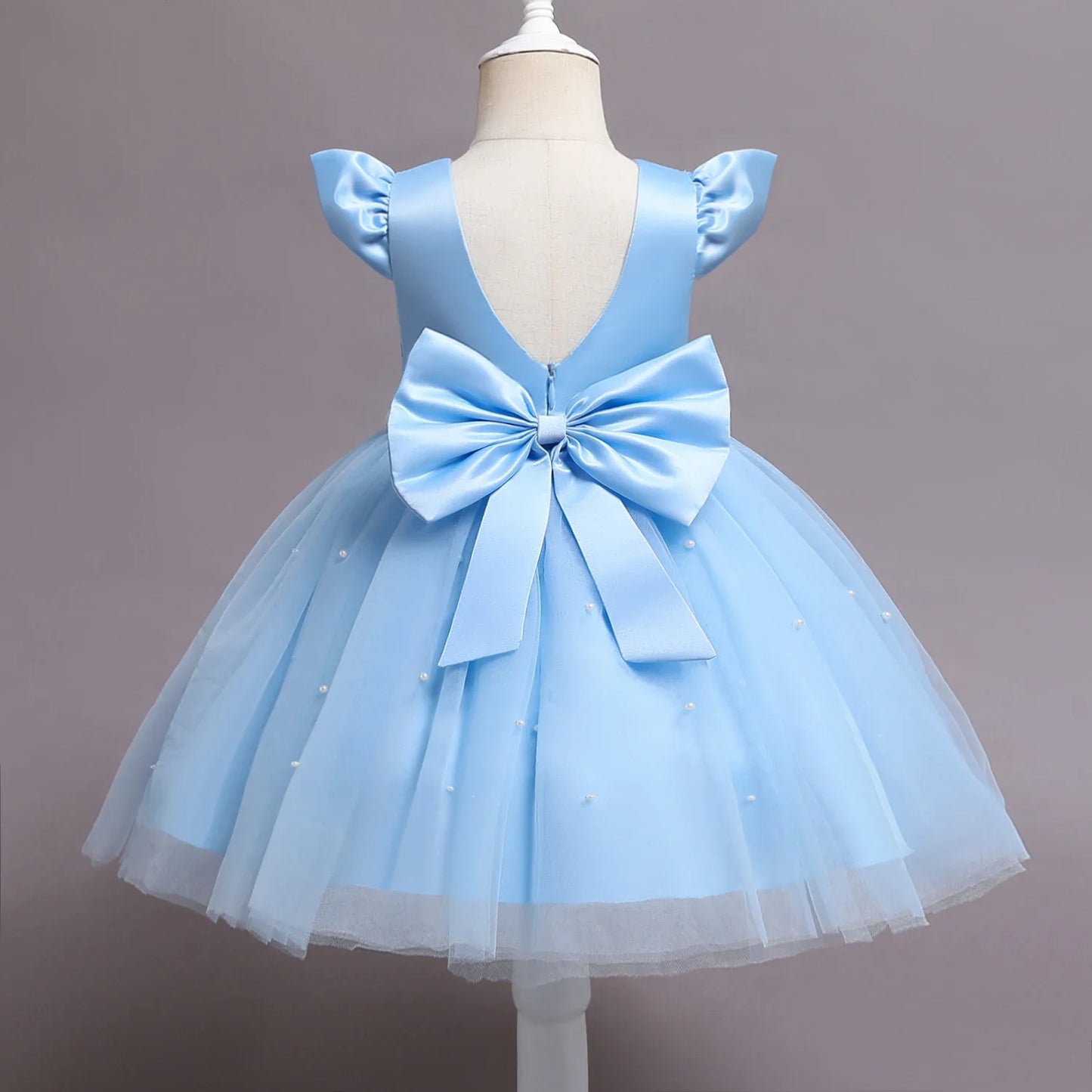 Toddler Girl Flower Birthday Tulle Dress Backless Bow Wedding Dress Kids Christmas Party Princess Dress Baby Girl Clothes