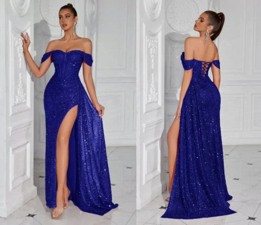 New Sexy Strapless Beading Slit Evening Dresses Women's Fashionable Slim Gowns for Special Occasions15